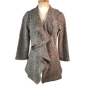 Calvin Klein Leopard Animal Print Ruffled Open Jacket Coat A60